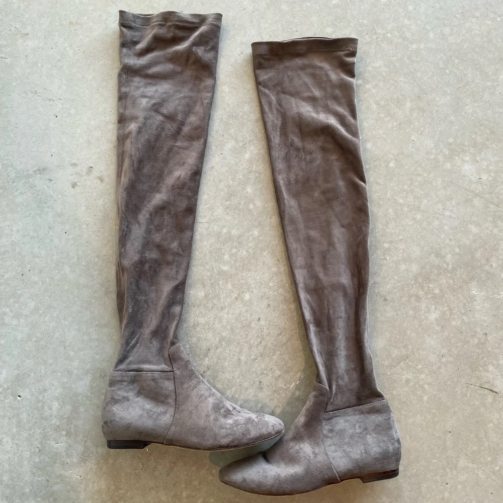 Joie Over The Knee Suede Boots Taupe Flat Tall Zip Women’s 7.5 EU 37.5